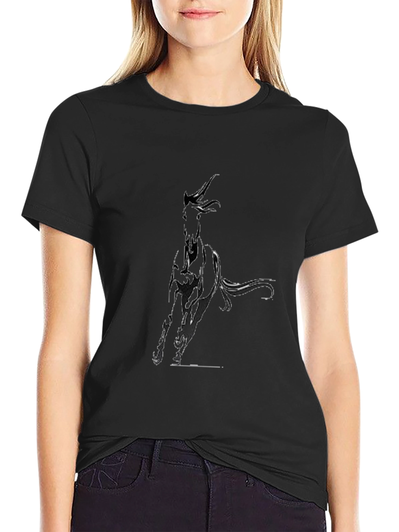 Black T-Shirt with Abstract Dog Design