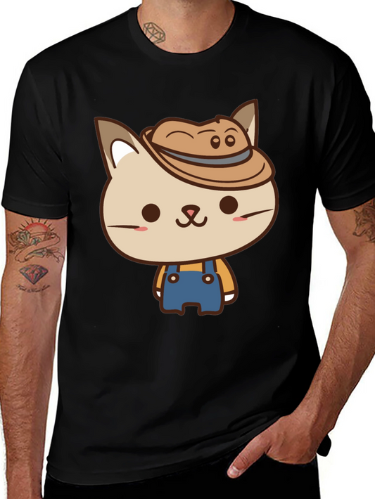 Cute Cat Farmer T-Shirt - Black
