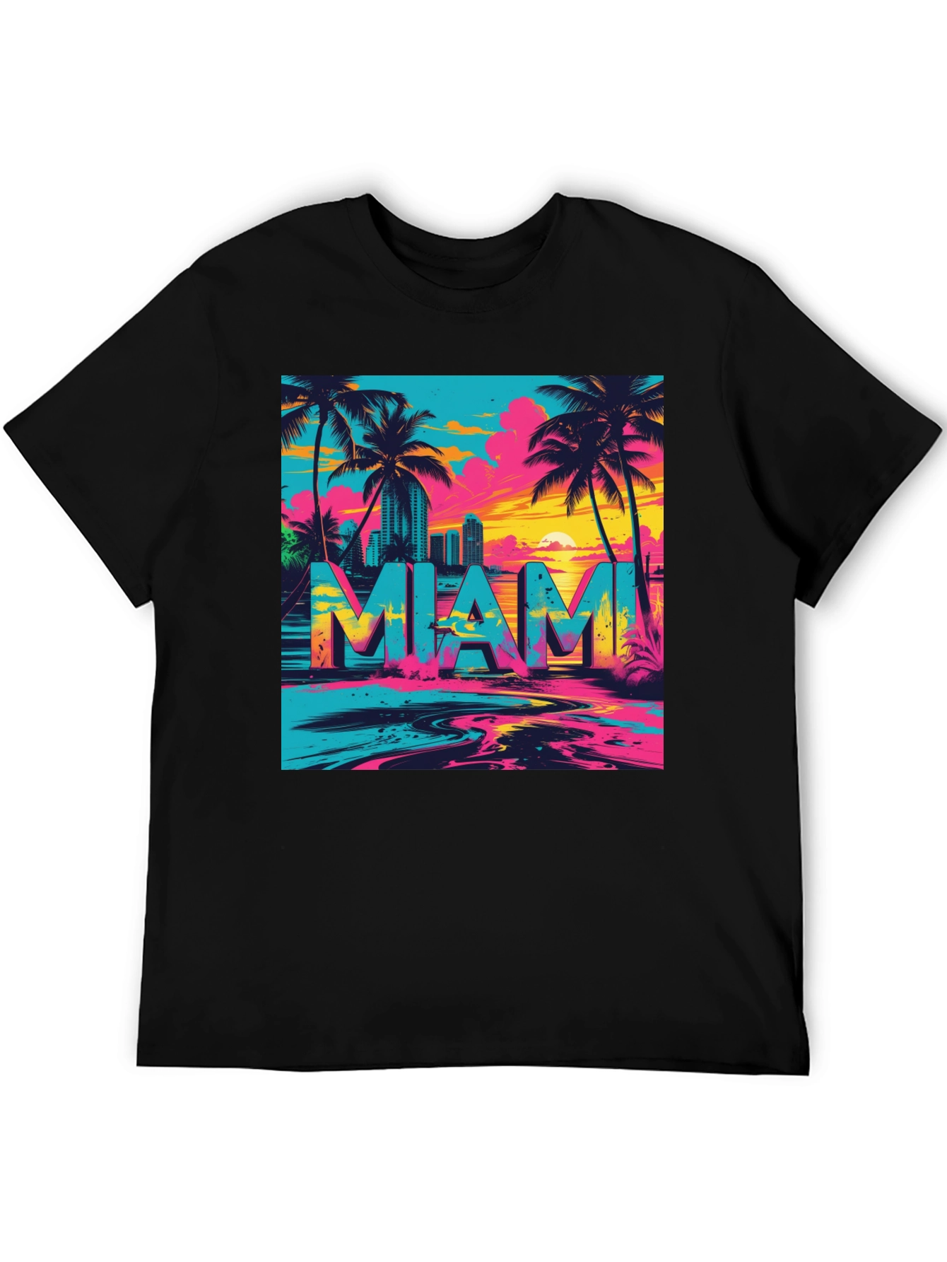 Miami Graphic Print Black T-Shirt