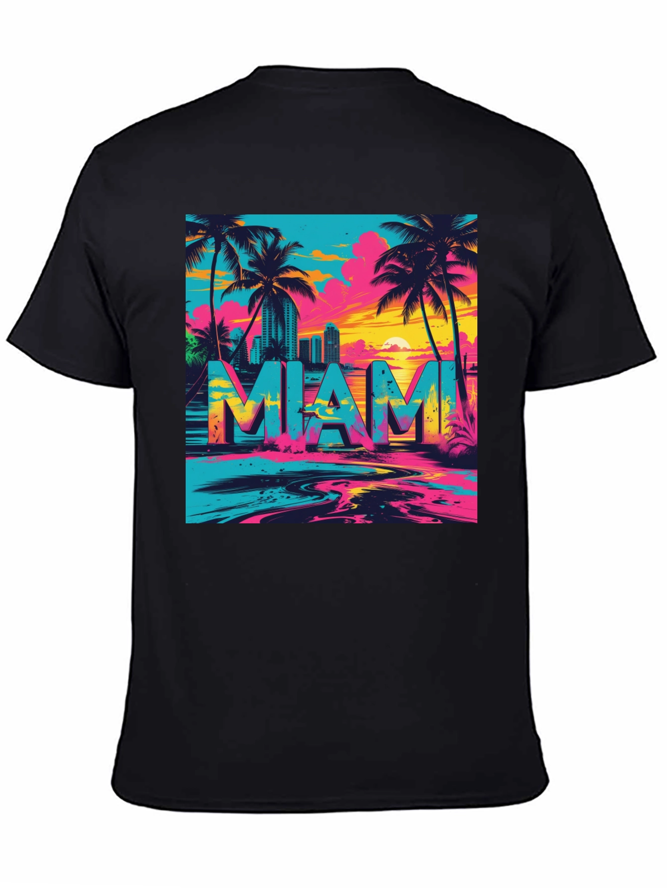 Miami Graphic Print Black T-Shirt