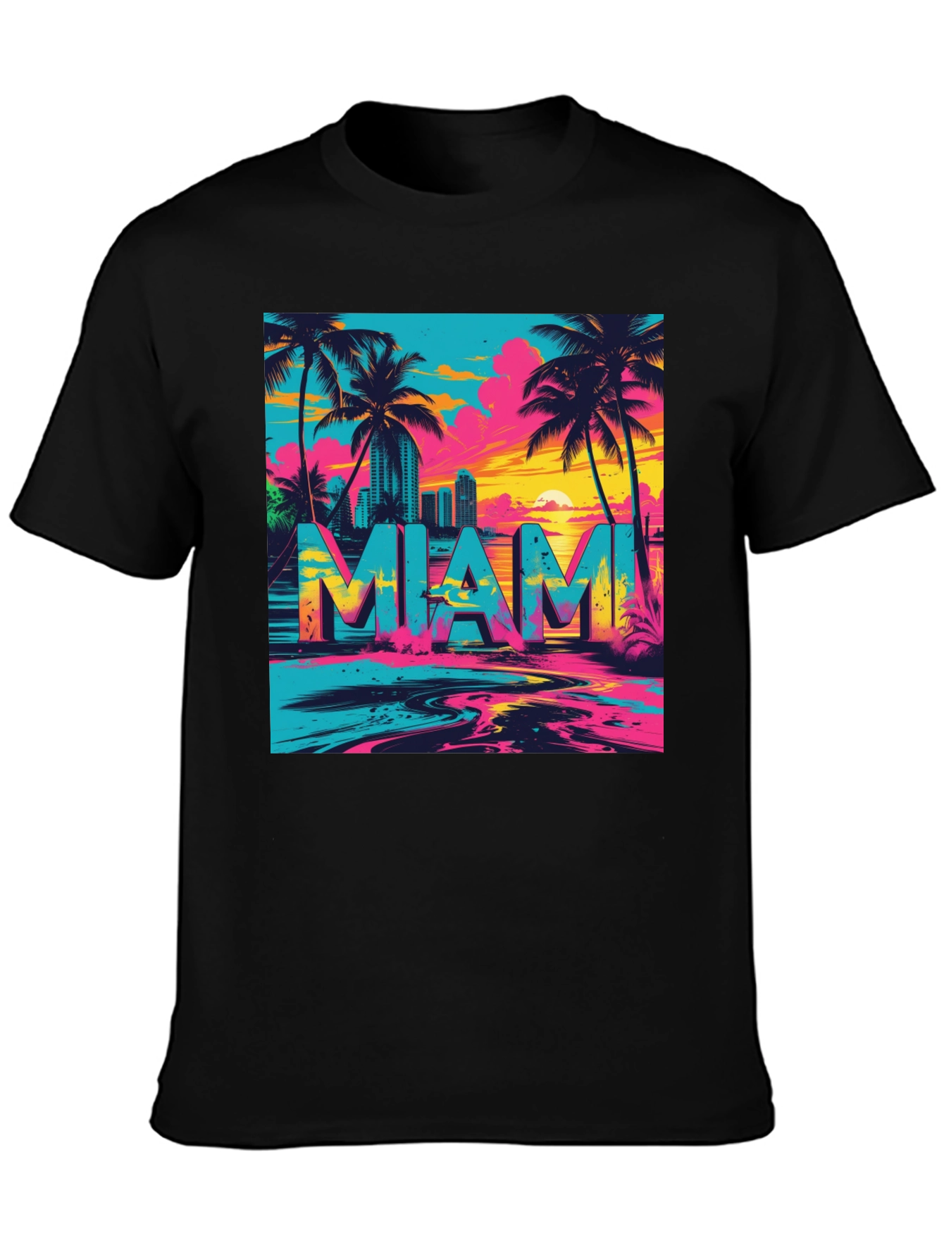 Miami Graphic Print Black T-Shirt