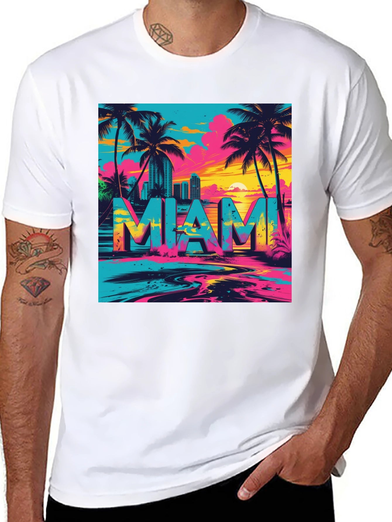 Miami Graphic Print Black T-Shirt