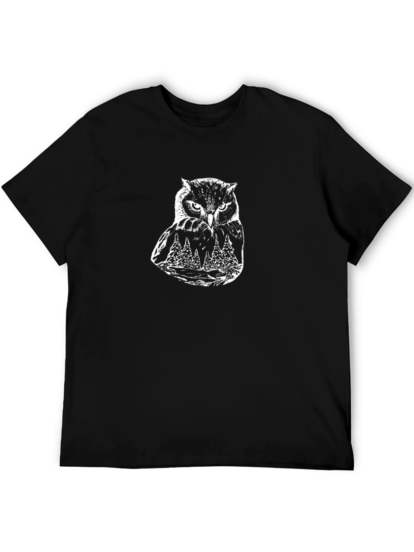 Owl Forest Graphic Print Crew Neck T-Shirt