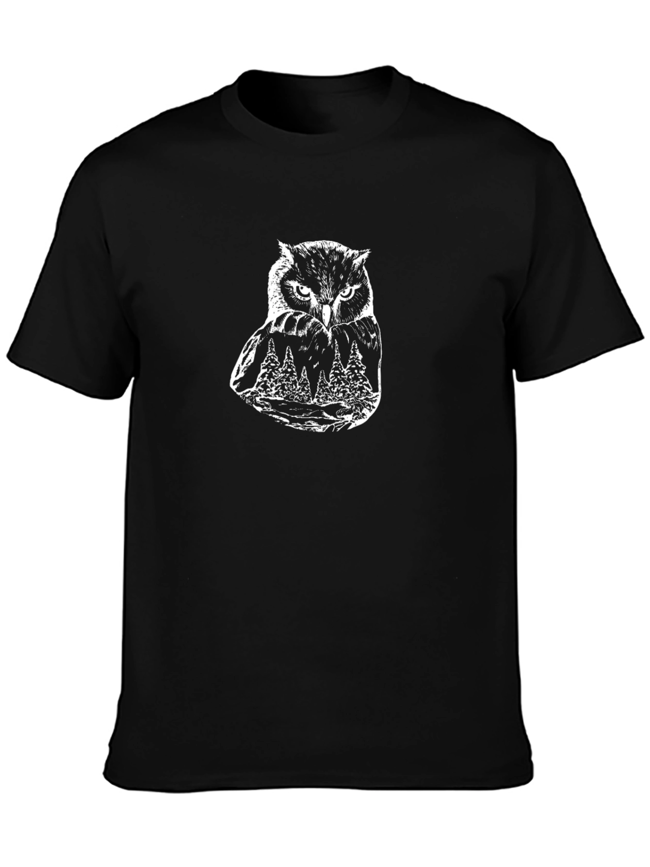 Owl Forest Graphic Print Crew Neck T-Shirt