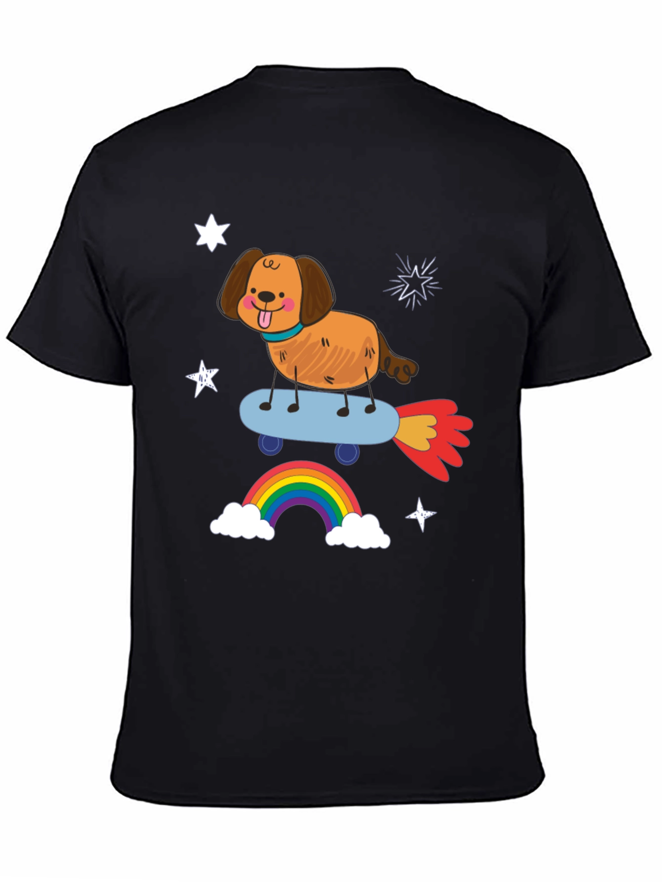Dog on Skateboard T-Shirt - Fun Rainbow Design