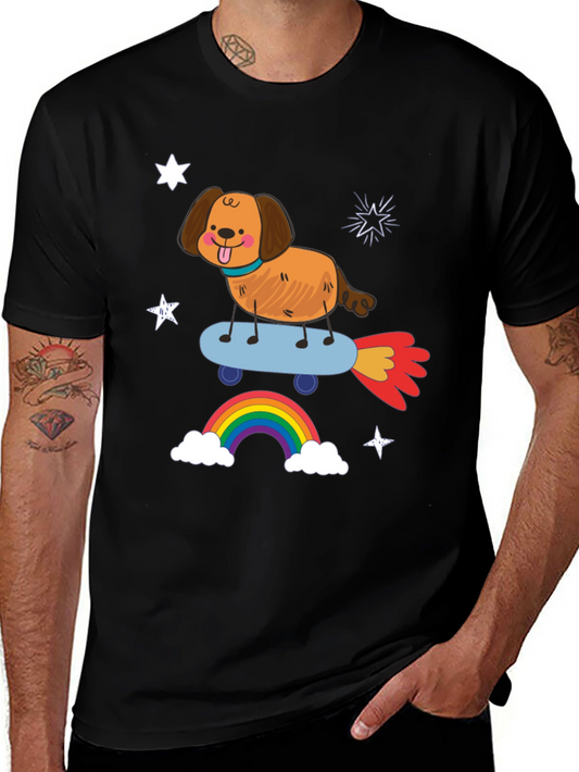 Dog on Skateboard T-Shirt - Fun Rainbow Design