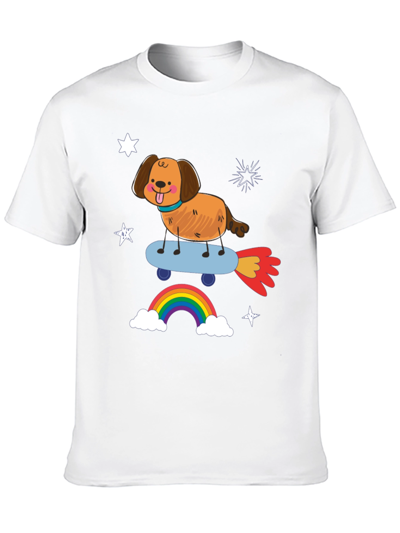 Dog on Skateboard T-Shirt - Fun Rainbow Design