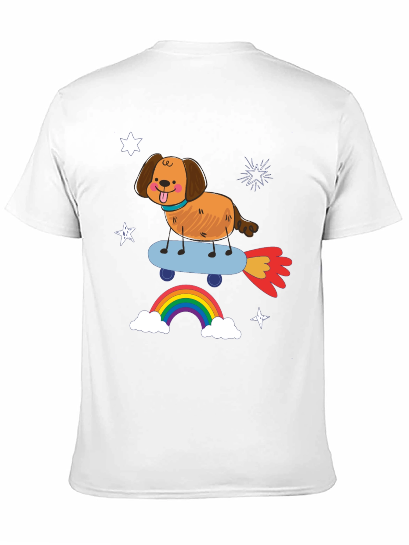 Dog on Skateboard T-Shirt - Fun Rainbow Design