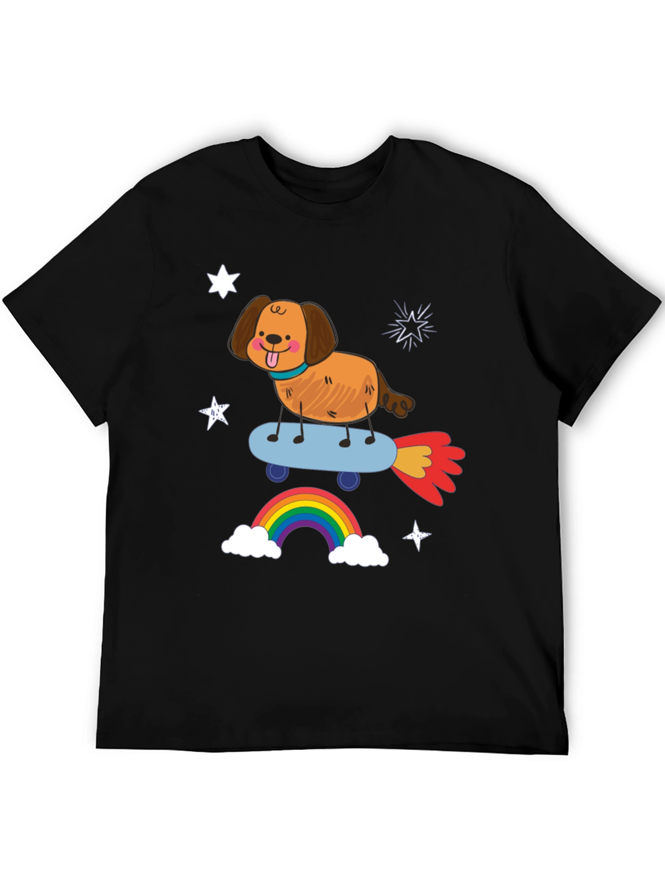 Dog on Skateboard T-Shirt - Fun Rainbow Design