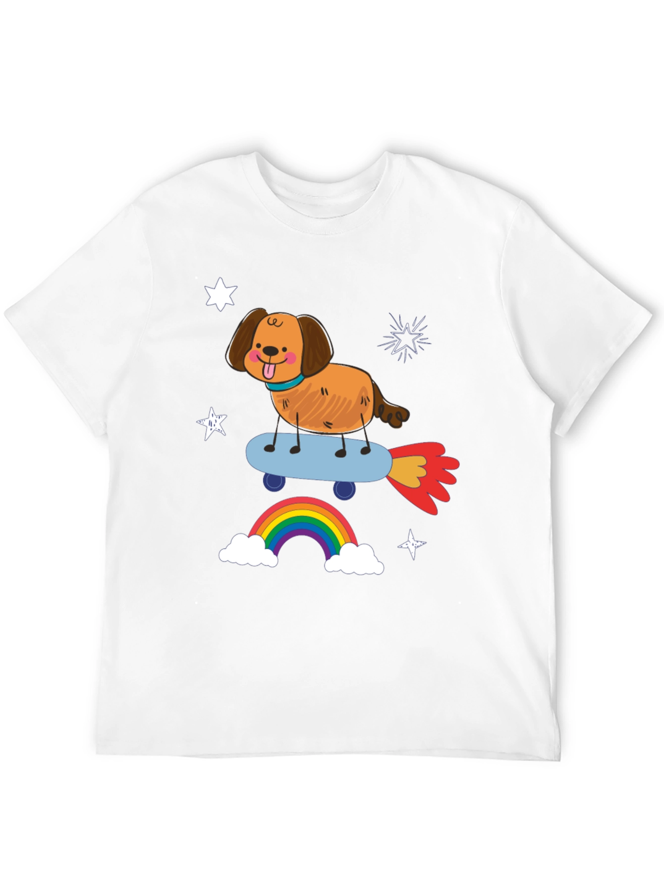 Dog on Skateboard T-Shirt - Fun Rainbow Design