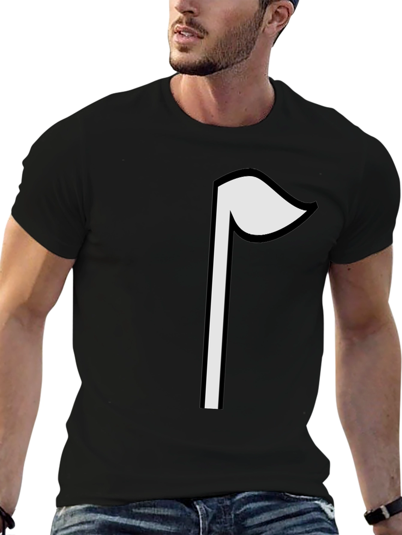 Minimalist White Flag Graphic Black T-Shirt