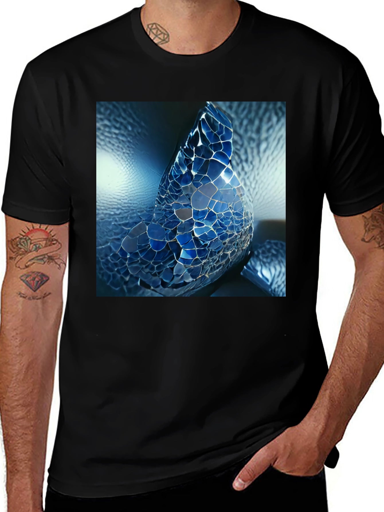 Mosaic Butterfly Graphic Tee - Black Unisex Shirt