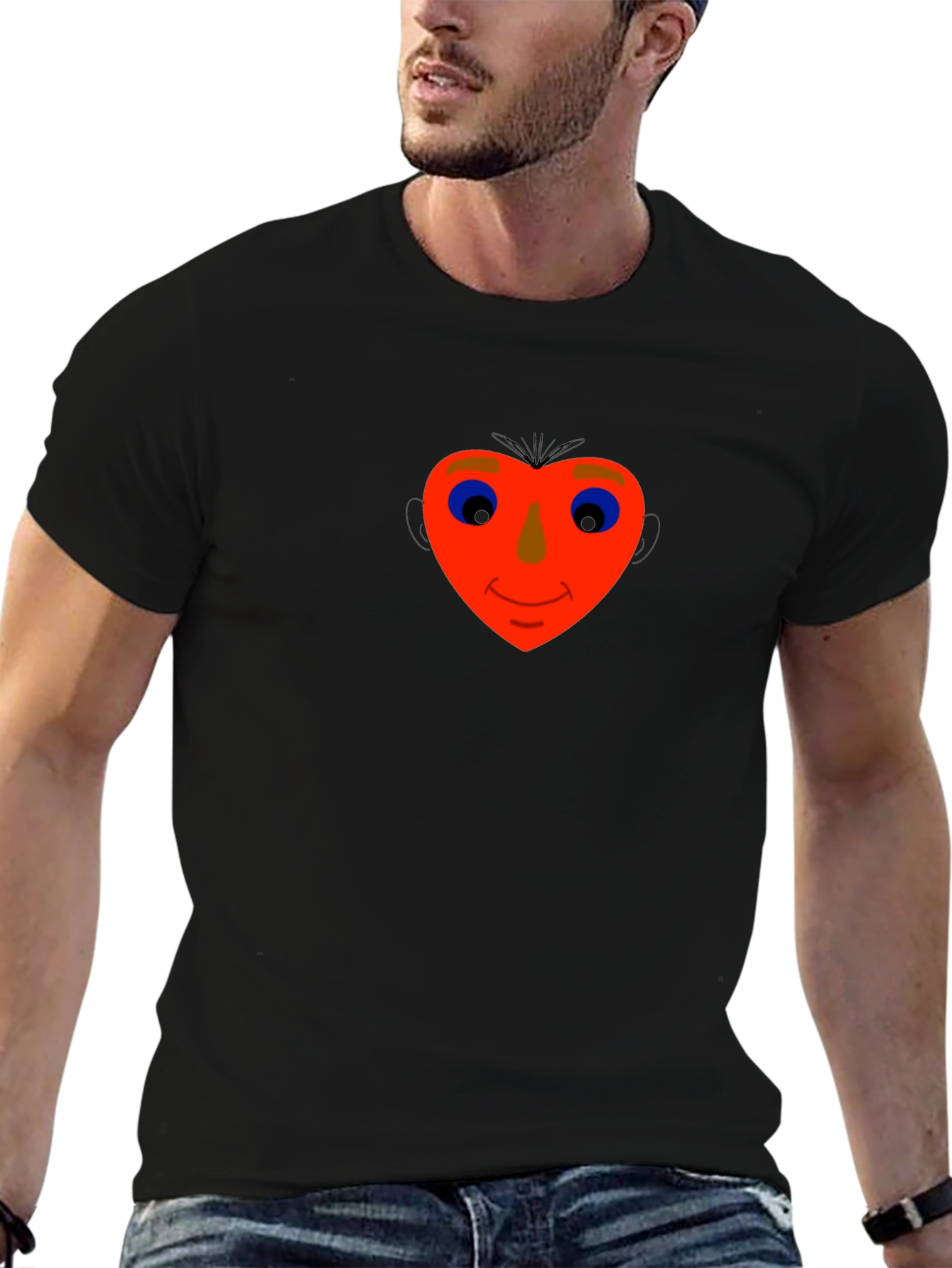 Heart Face Graphic Tee - Black Cotton Blend
