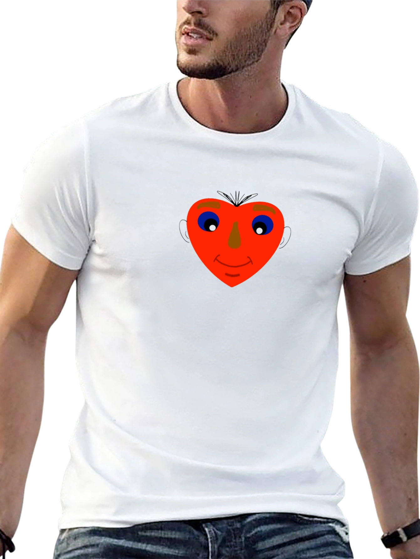 Heart Face Graphic Tee - Black Cotton Blend