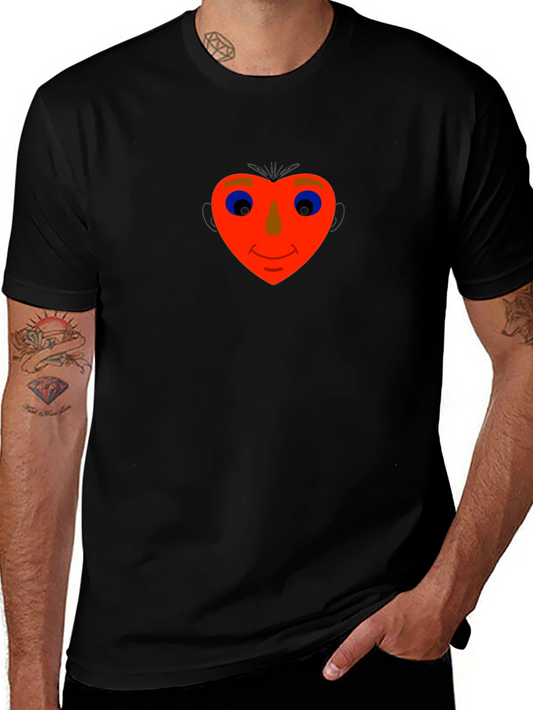 Heart Face Graphic Tee - Black Cotton Blend