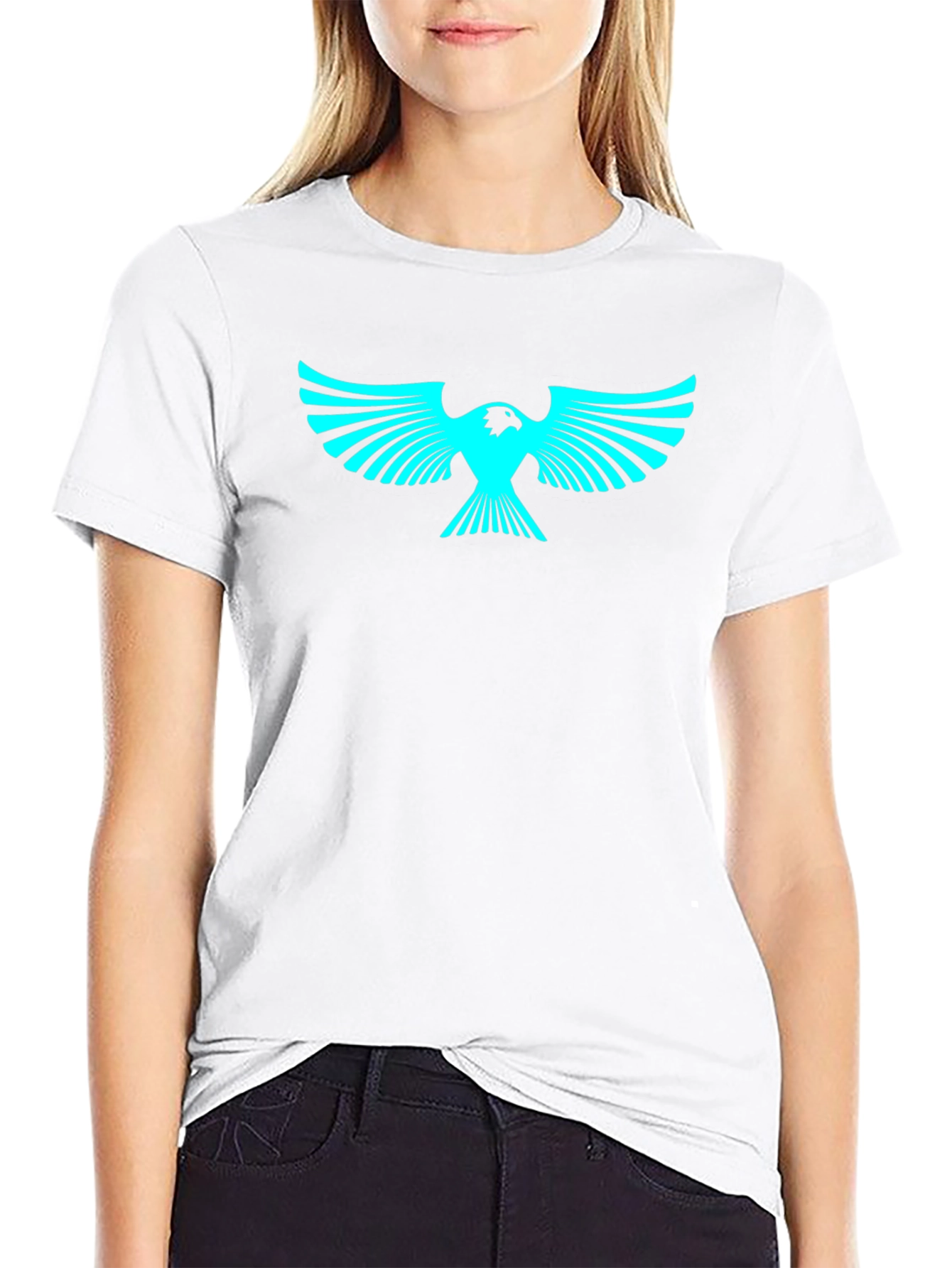 Cool Graphic Tee: Cyan Eagle on Black