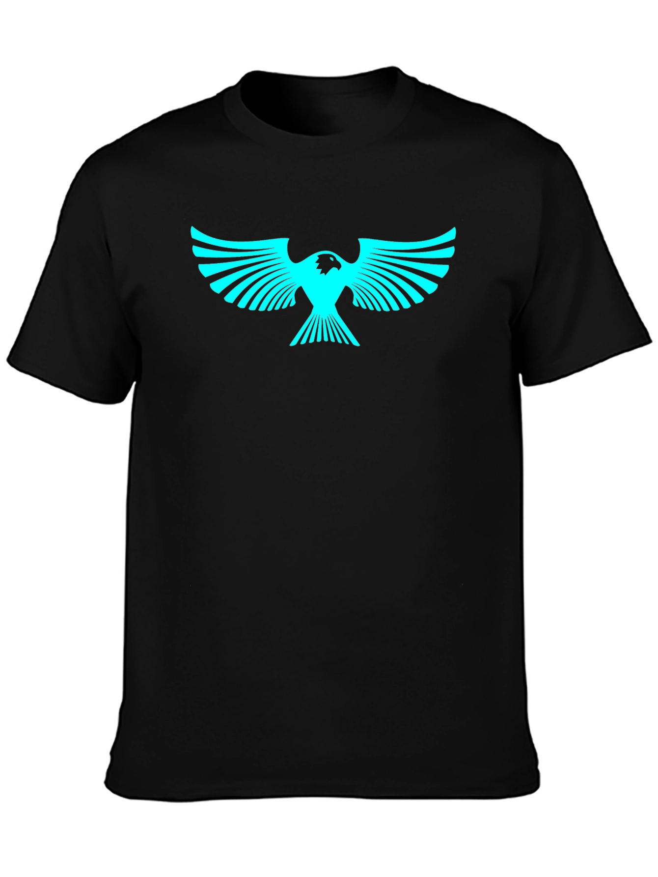 Cool Graphic Tee: Cyan Eagle on Black