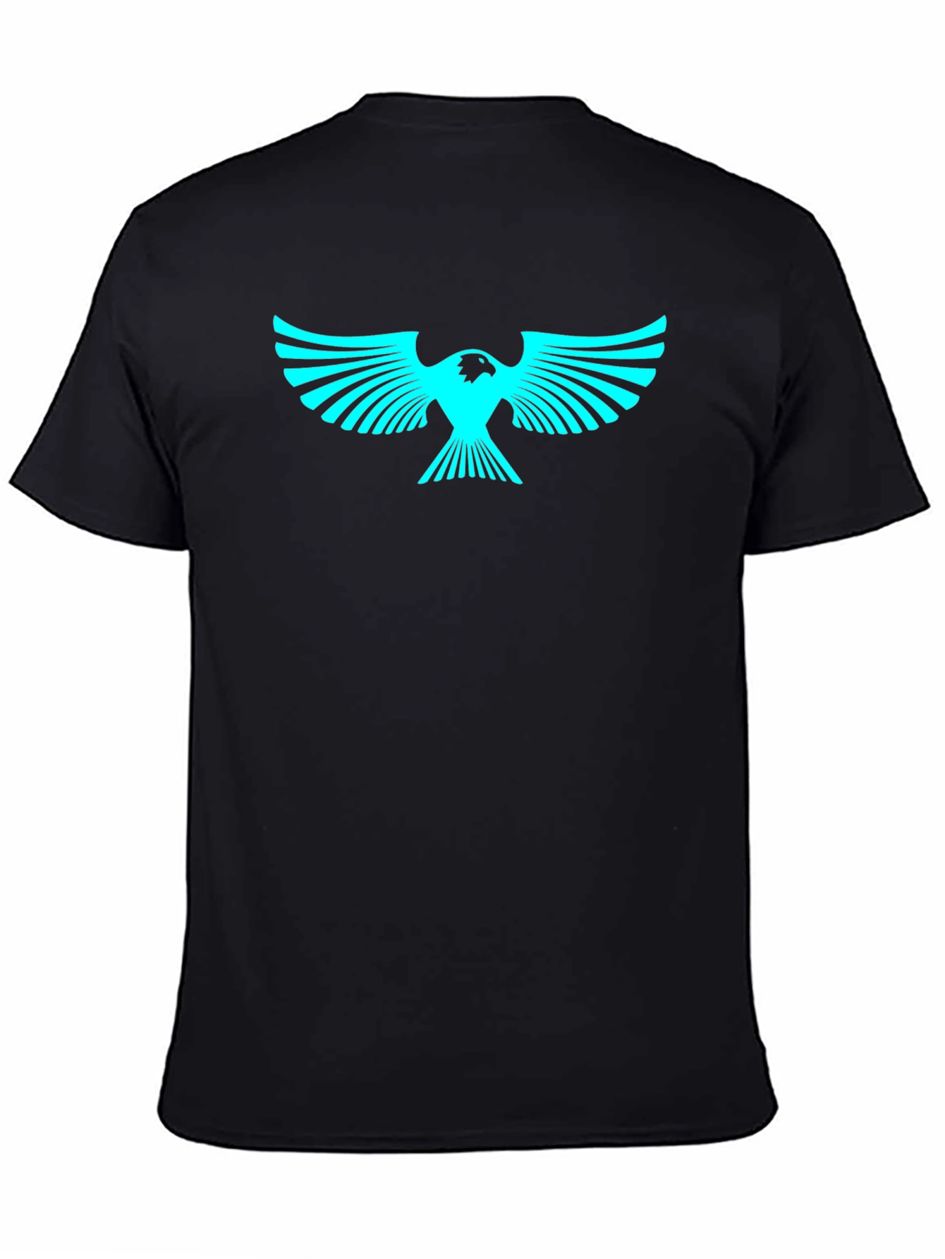 Cool Graphic Tee: Cyan Eagle on Black