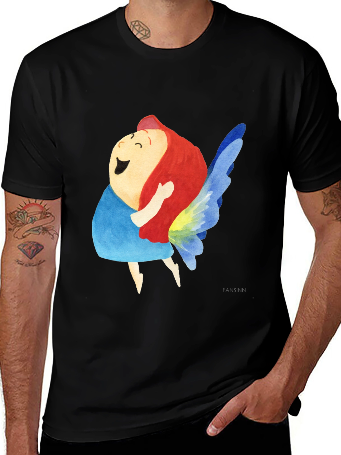 Whimsical Fairy Graphic Tee - Soft Black Cotton Blend