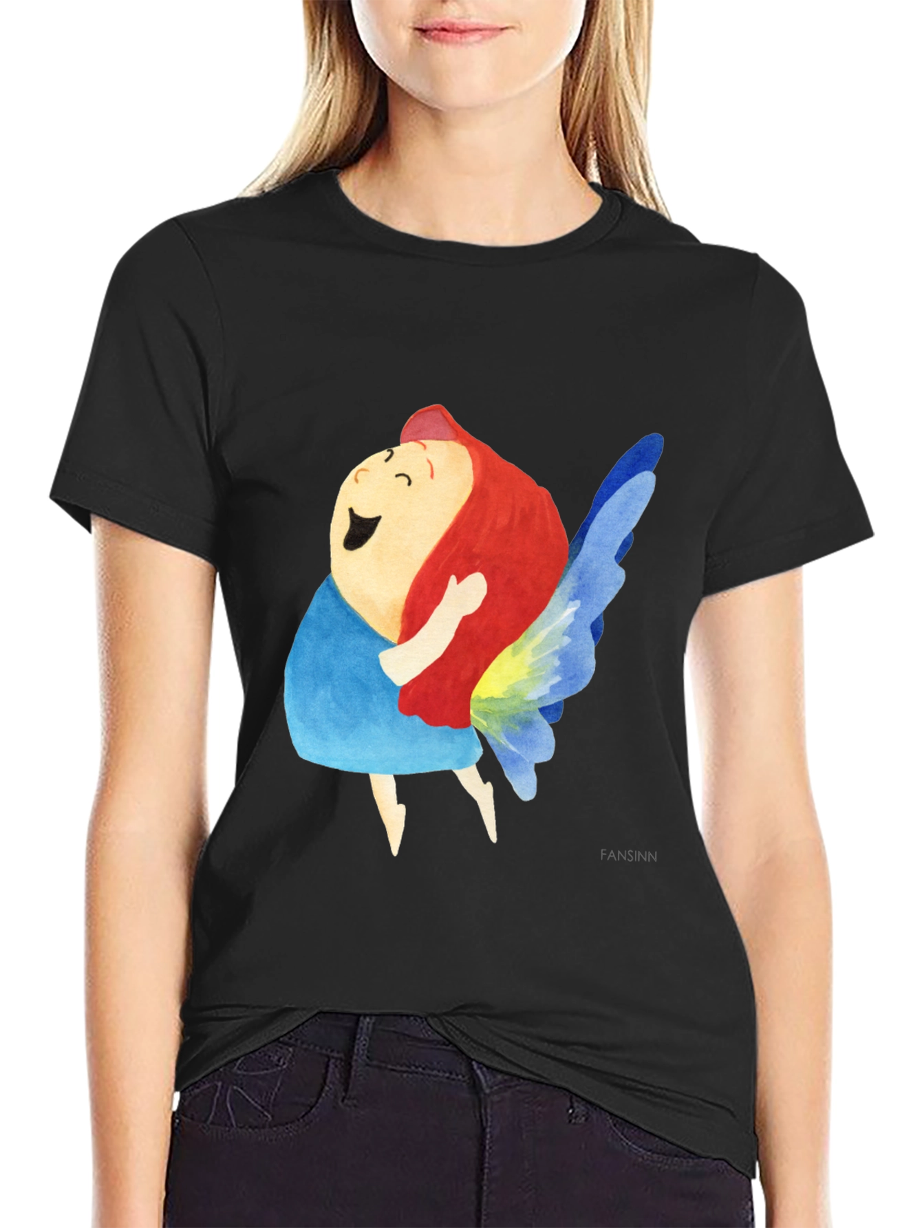 Whimsical Fairy Graphic Tee - Soft Black Cotton Blend