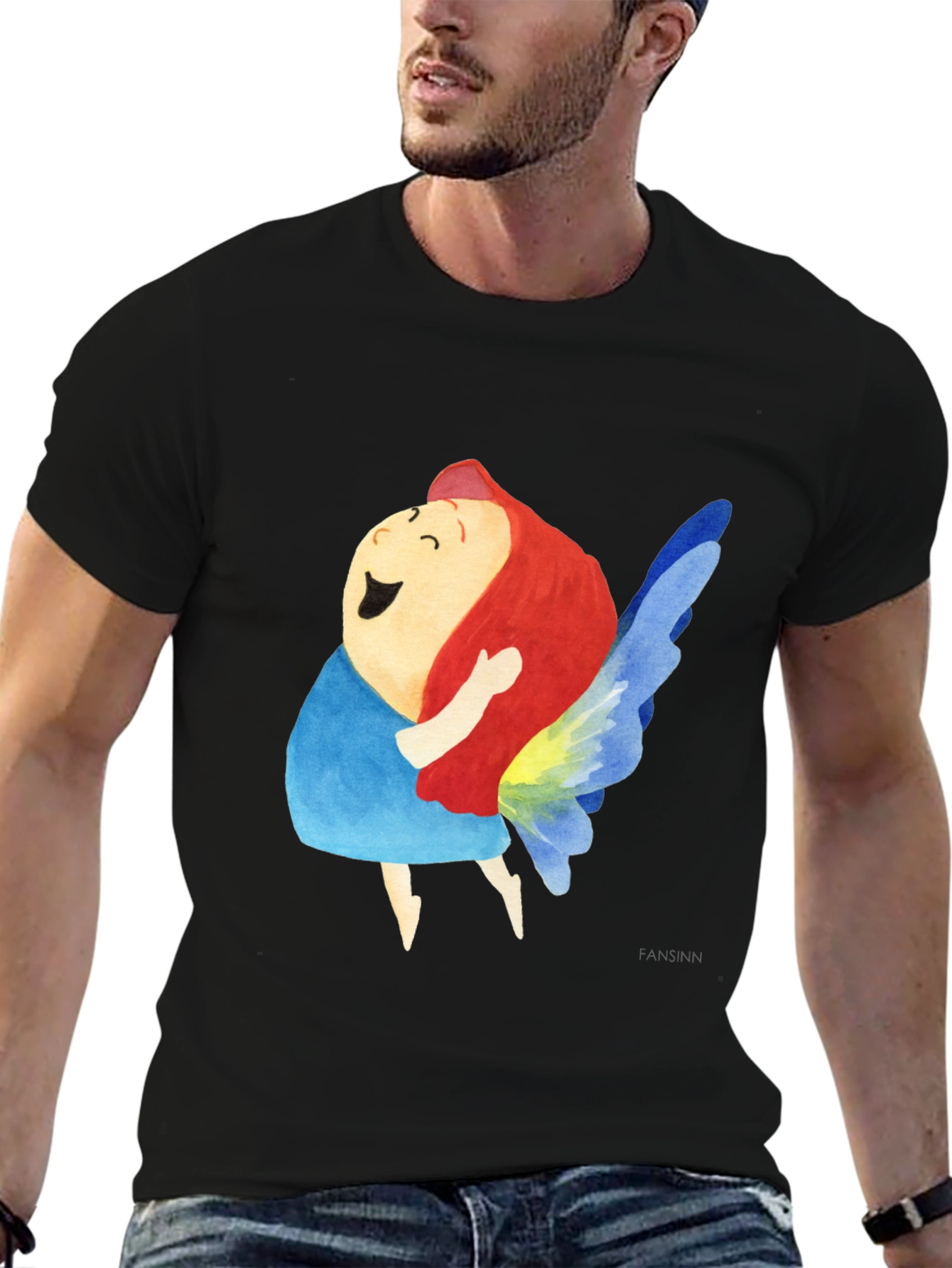 Whimsical Fairy Graphic Tee - Soft Black Cotton Blend