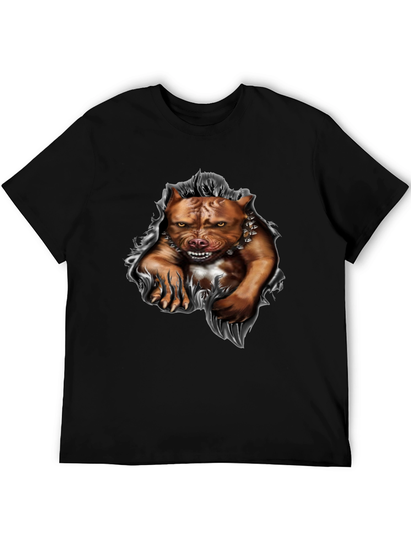 Pitbull Dog Graphic Print T-Shirt - Black