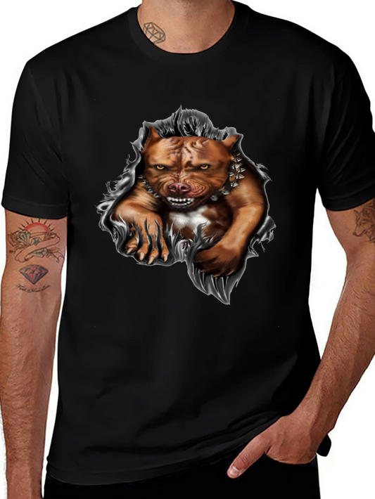 Pitbull Dog Graphic Print T-Shirt - Black