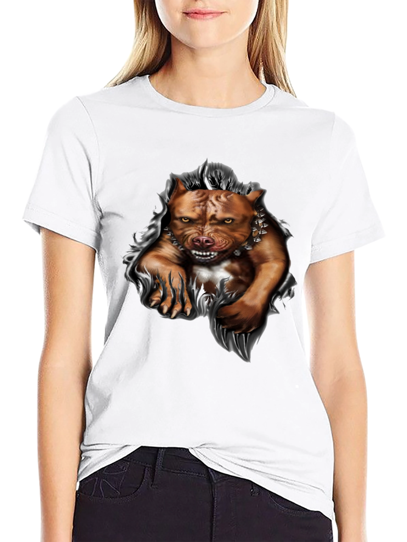 Pitbull Dog Graphic Print T-Shirt - Black