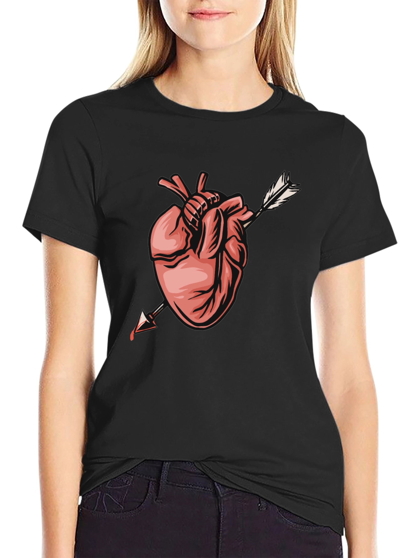Anatomical Heart Arrow Graphic Tee - Trendy Black T-Shirt