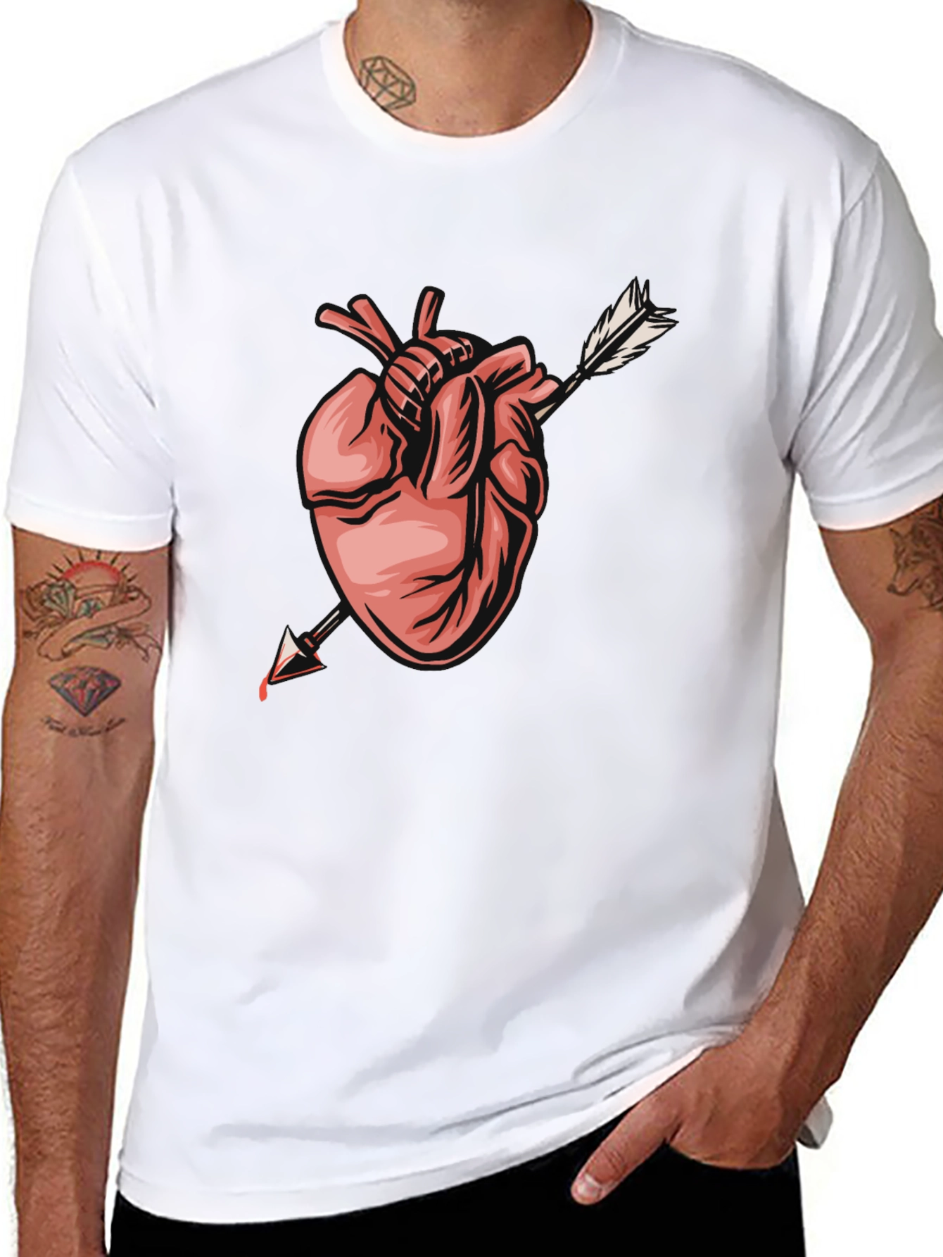 Anatomical Heart Arrow Graphic Tee - Trendy Black T-Shirt
