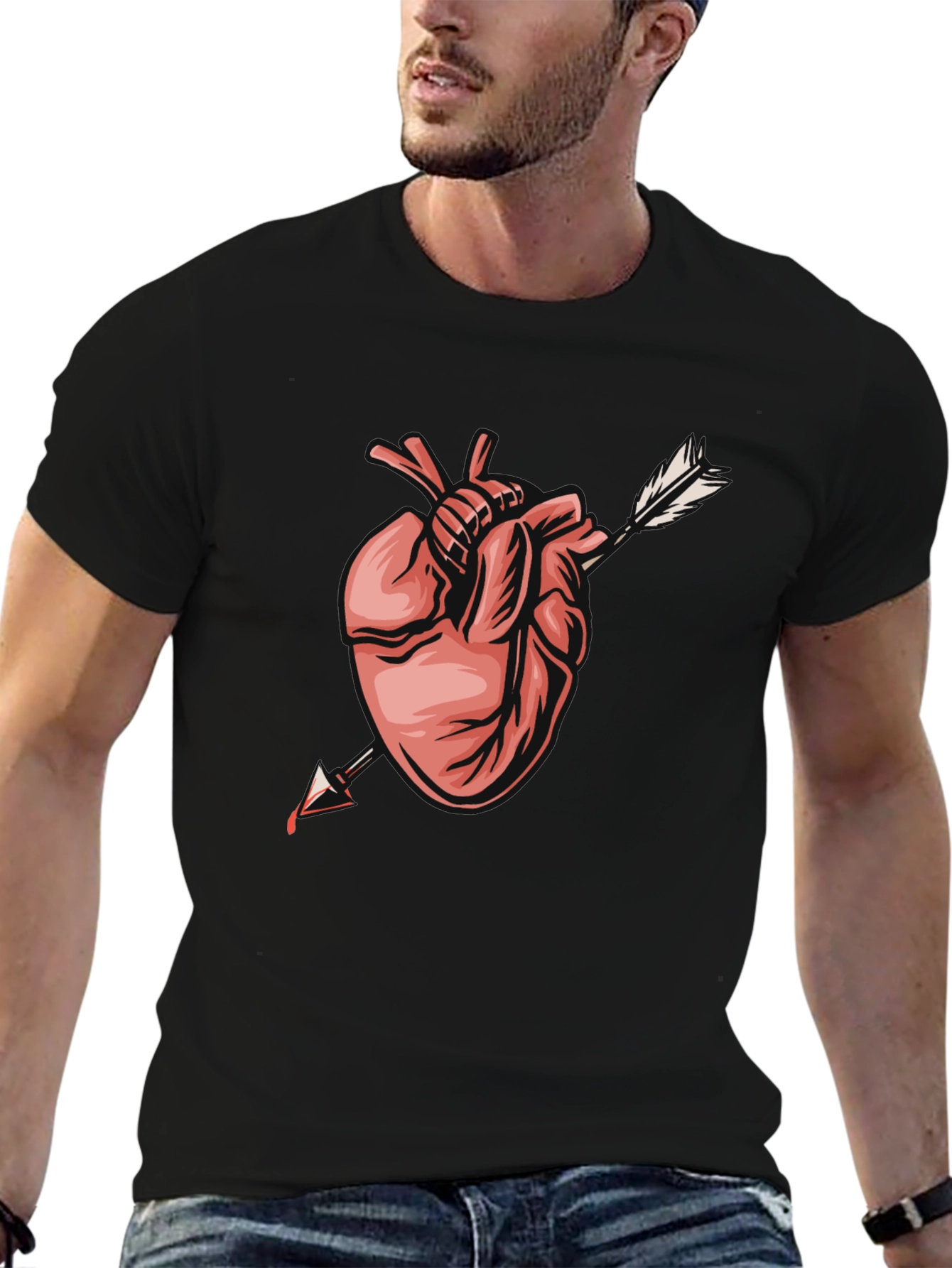 Anatomical Heart Arrow Graphic Tee - Trendy Black T-Shirt