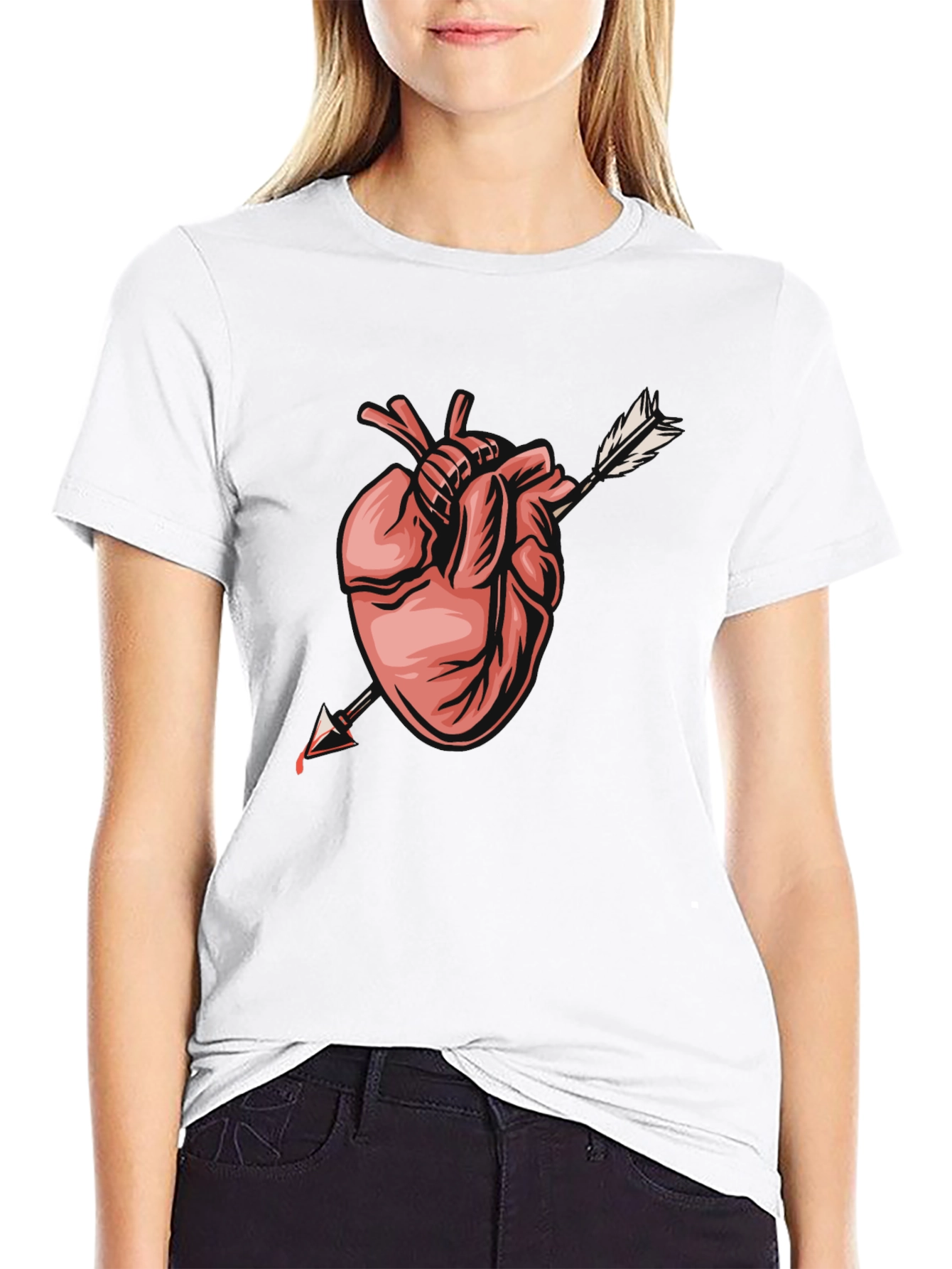 Anatomical Heart Arrow Graphic Tee - Trendy Black T-Shirt