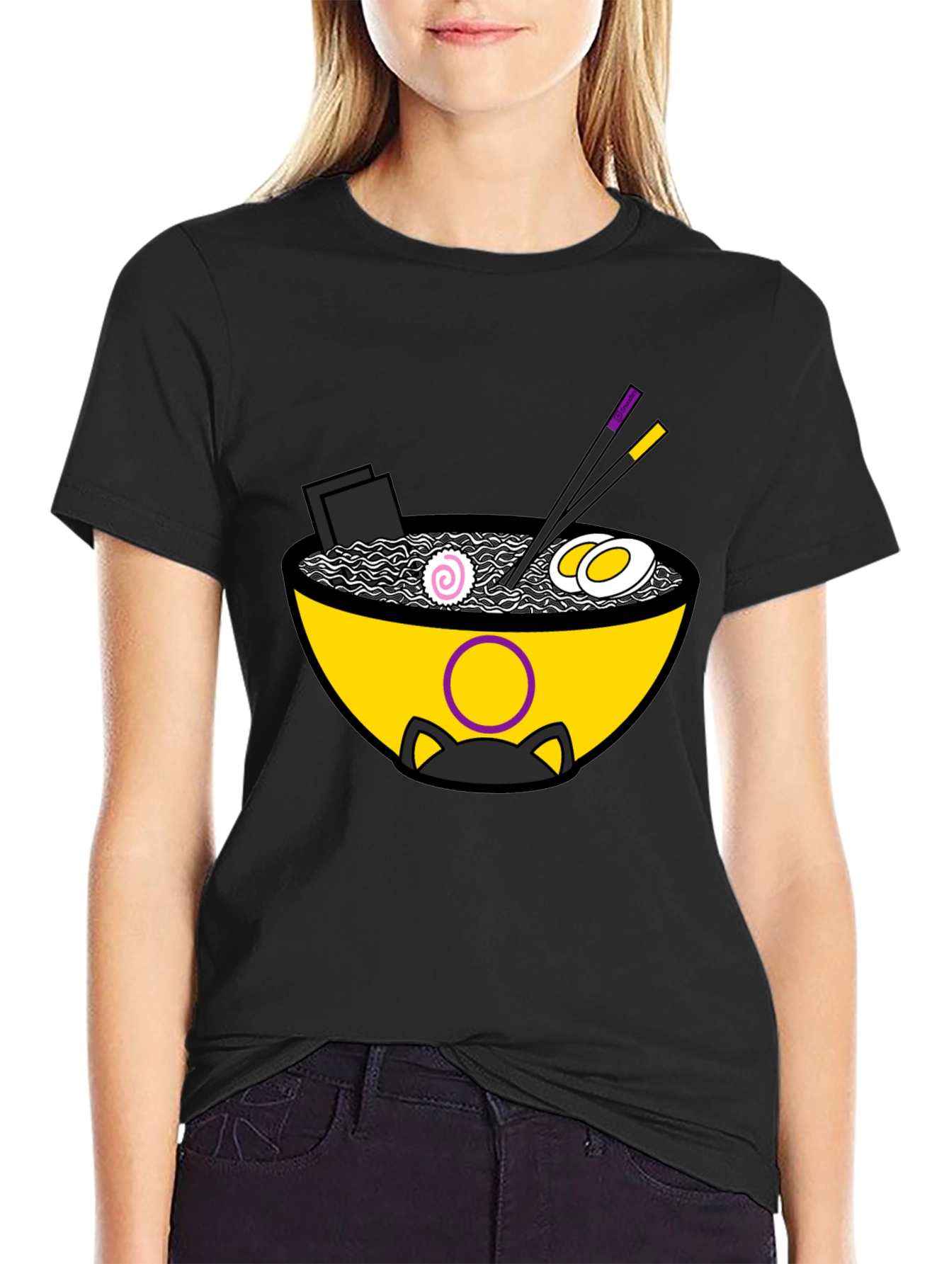 Ramen Cat Graphic Tee - Unisex Black T-Shirt