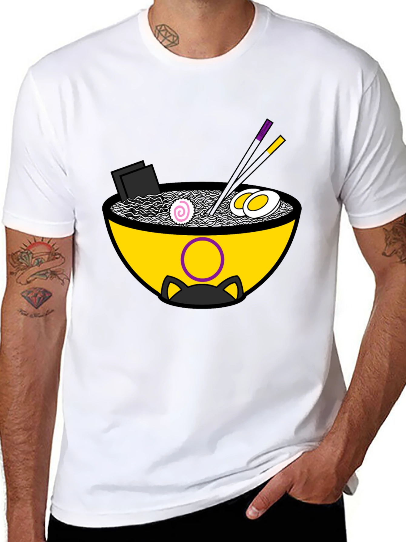 Ramen Cat Graphic Tee - Unisex Black T-Shirt