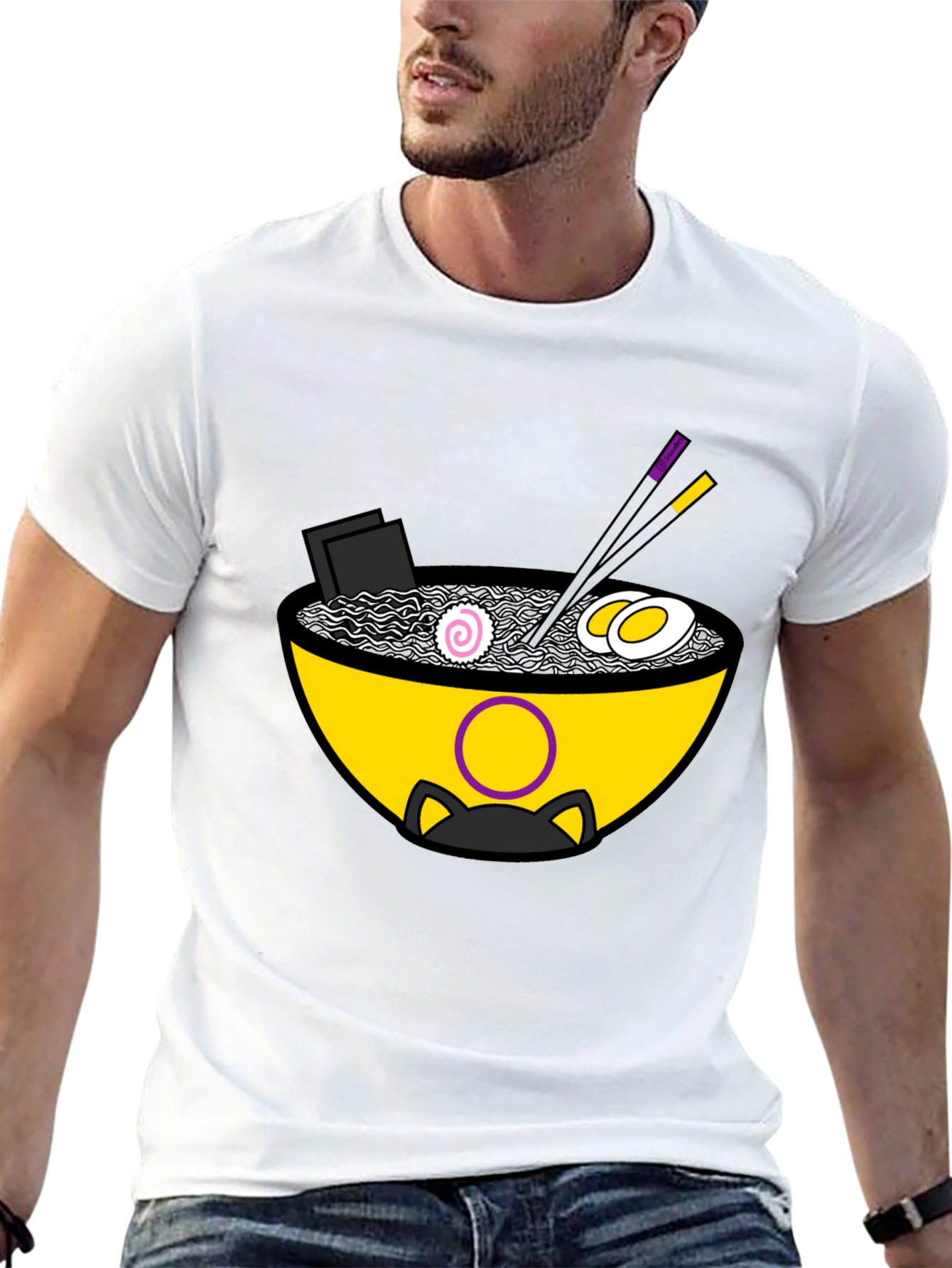Ramen Cat Graphic Tee - Unisex Black T-Shirt