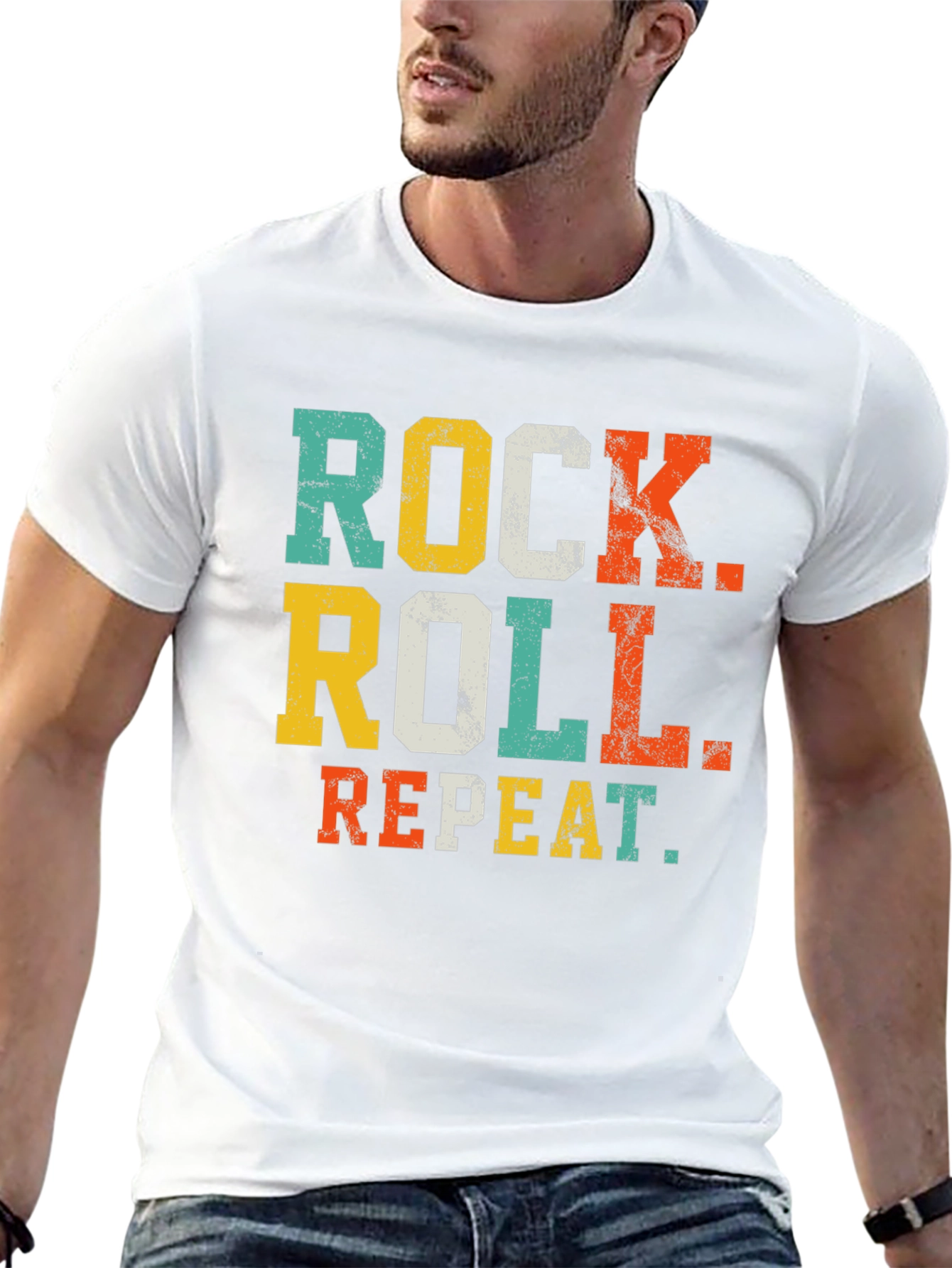 Retro Rock Roll Repeat Graphic T-Shirt