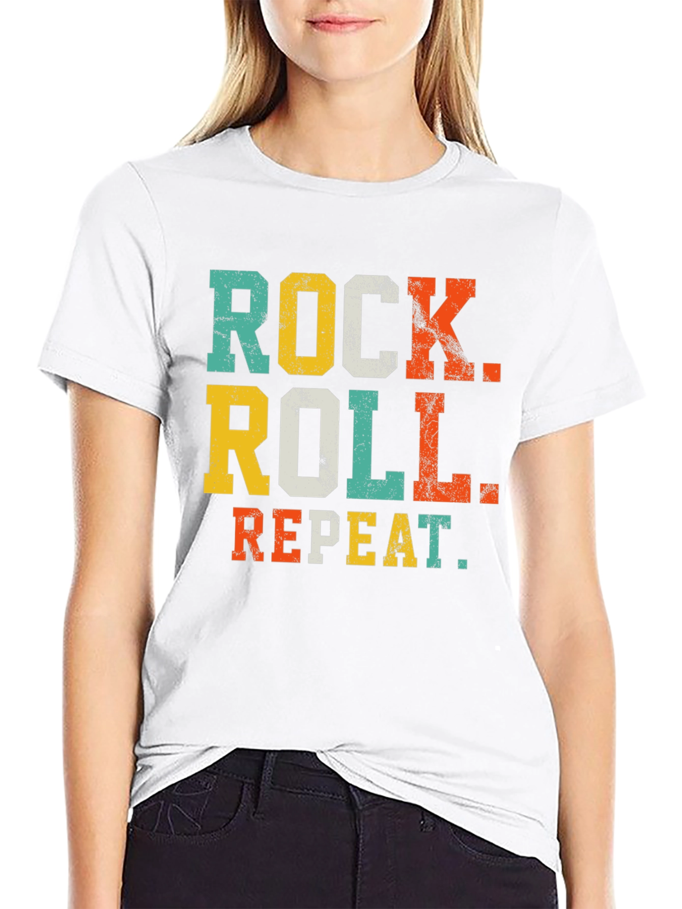 Retro Rock Roll Repeat Graphic T-Shirt