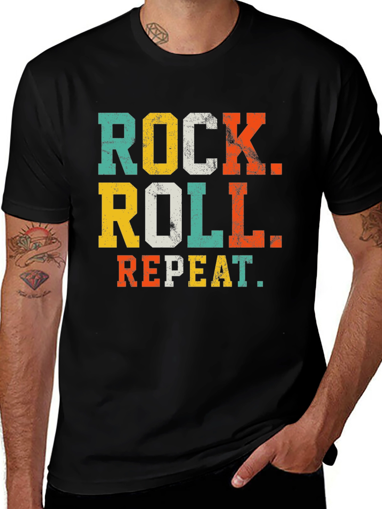 Retro Rock Roll Repeat Graphic T-Shirt