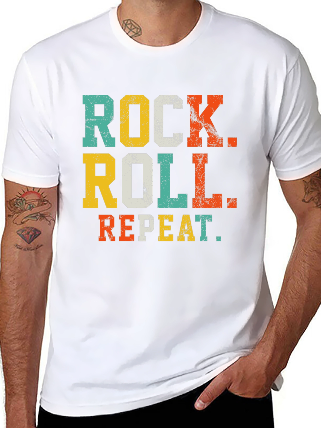 Retro Rock Roll Repeat Graphic T-Shirt