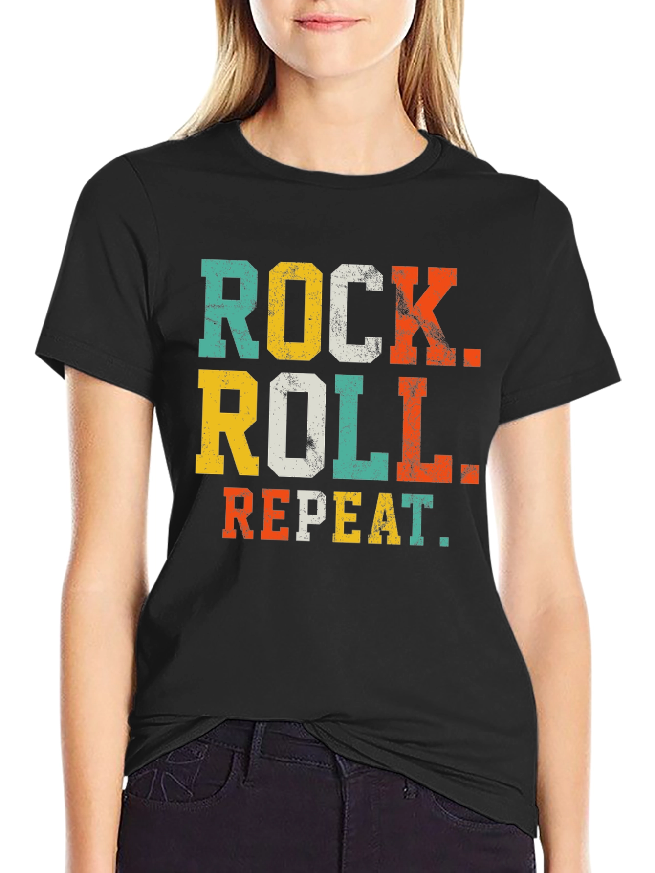 Retro Rock Roll Repeat Graphic T-Shirt