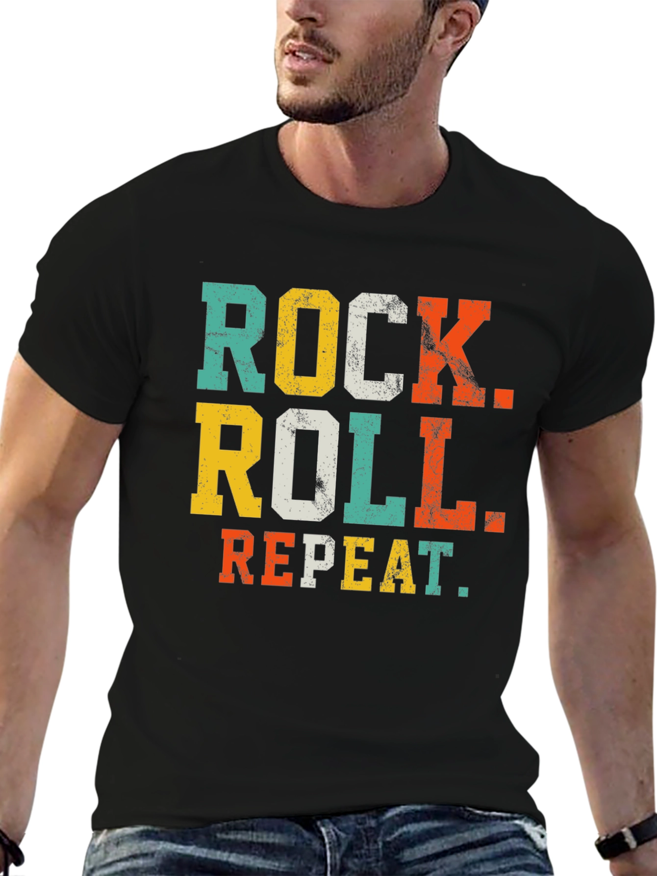 Retro Rock Roll Repeat Graphic T-Shirt