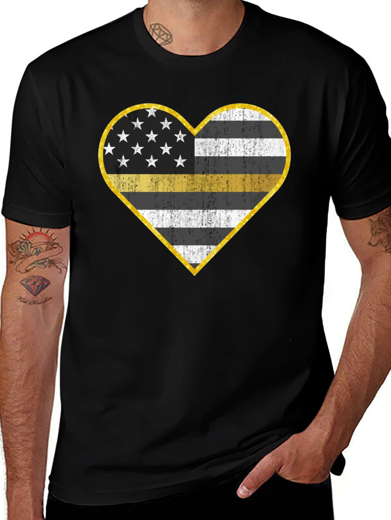 Thin Yellow Line Heart T-Shirt