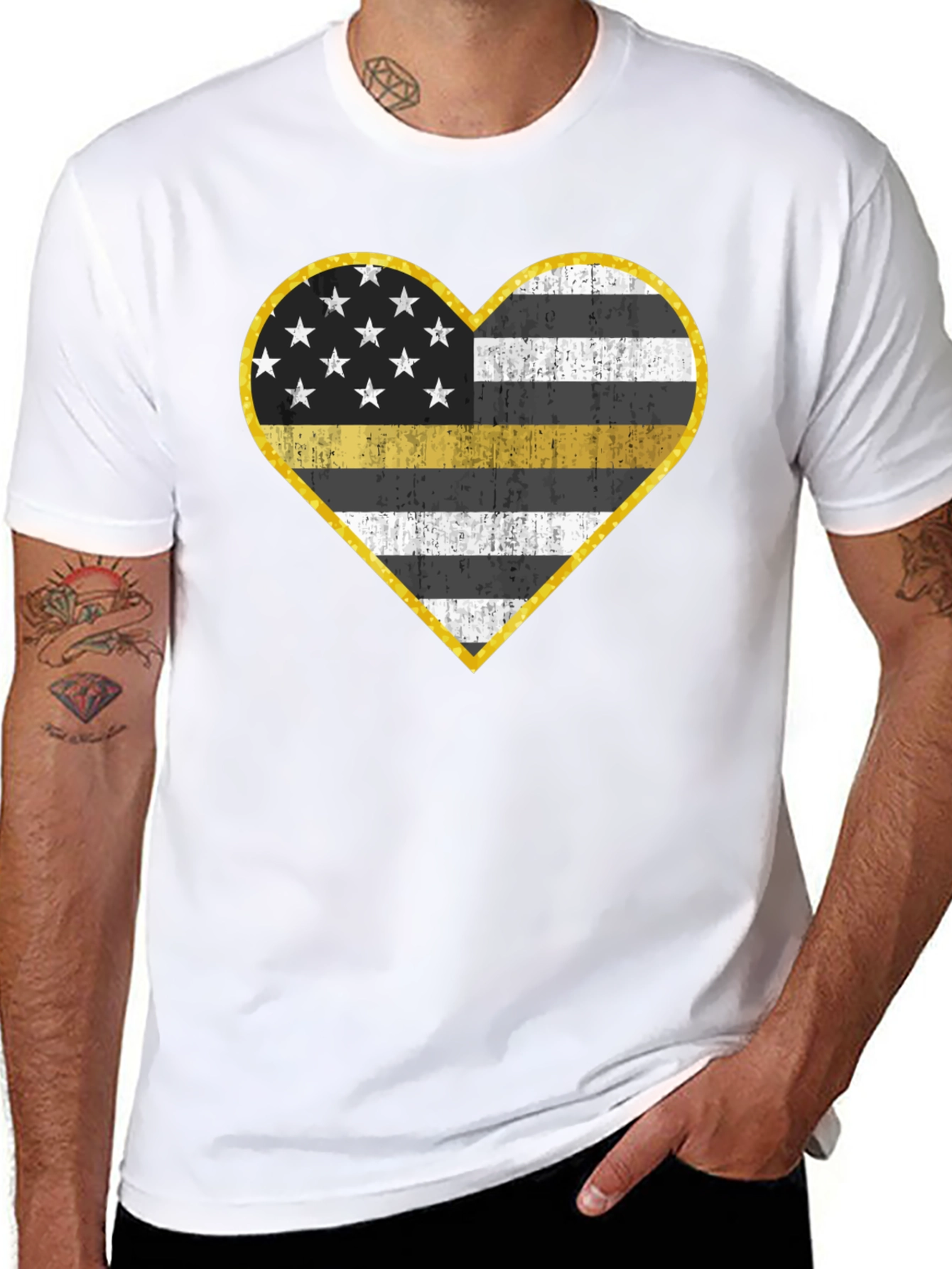 Thin Yellow Line Heart T-Shirt