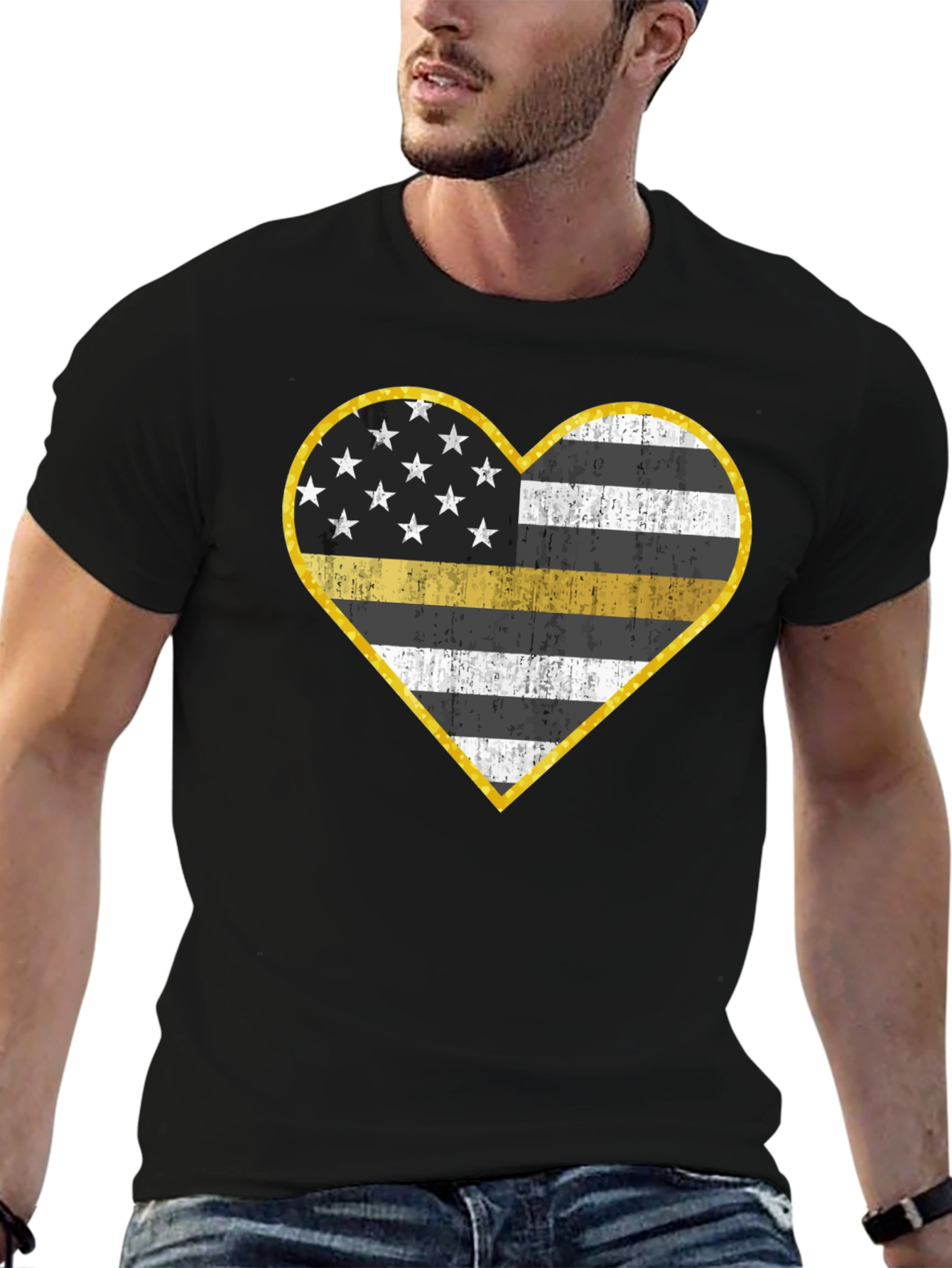 Thin Yellow Line Heart T-Shirt