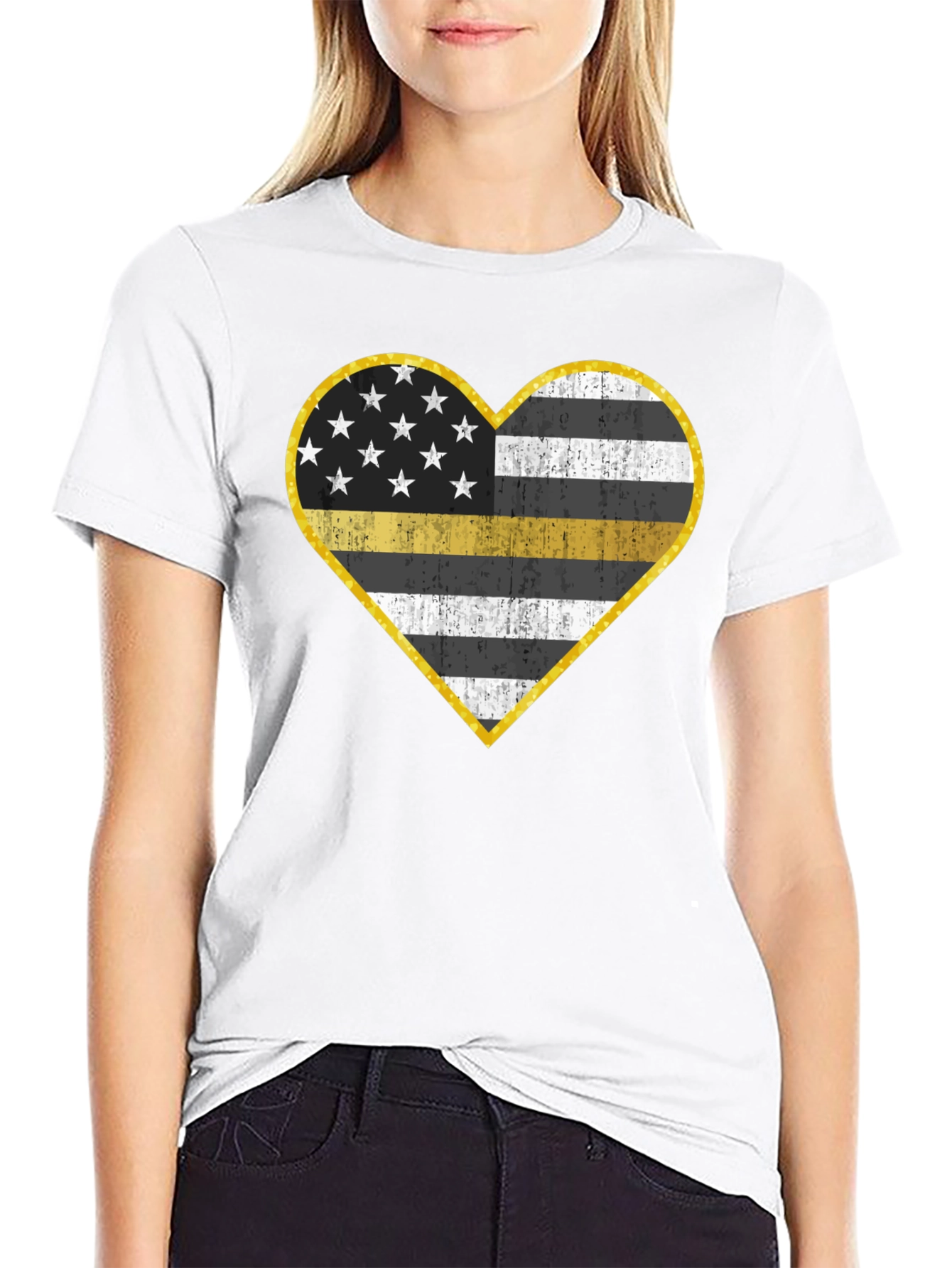 Thin Yellow Line Heart T-Shirt