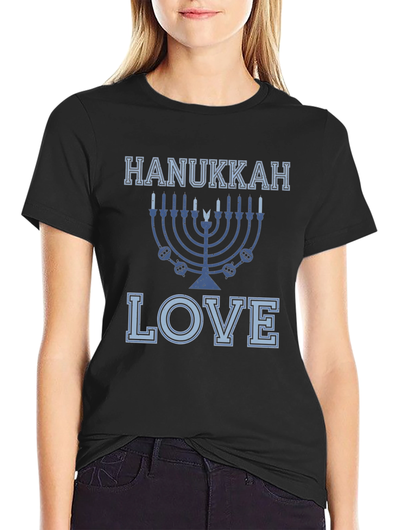 Hanukkah Love T-Shirt Mens Black Holiday Shirt