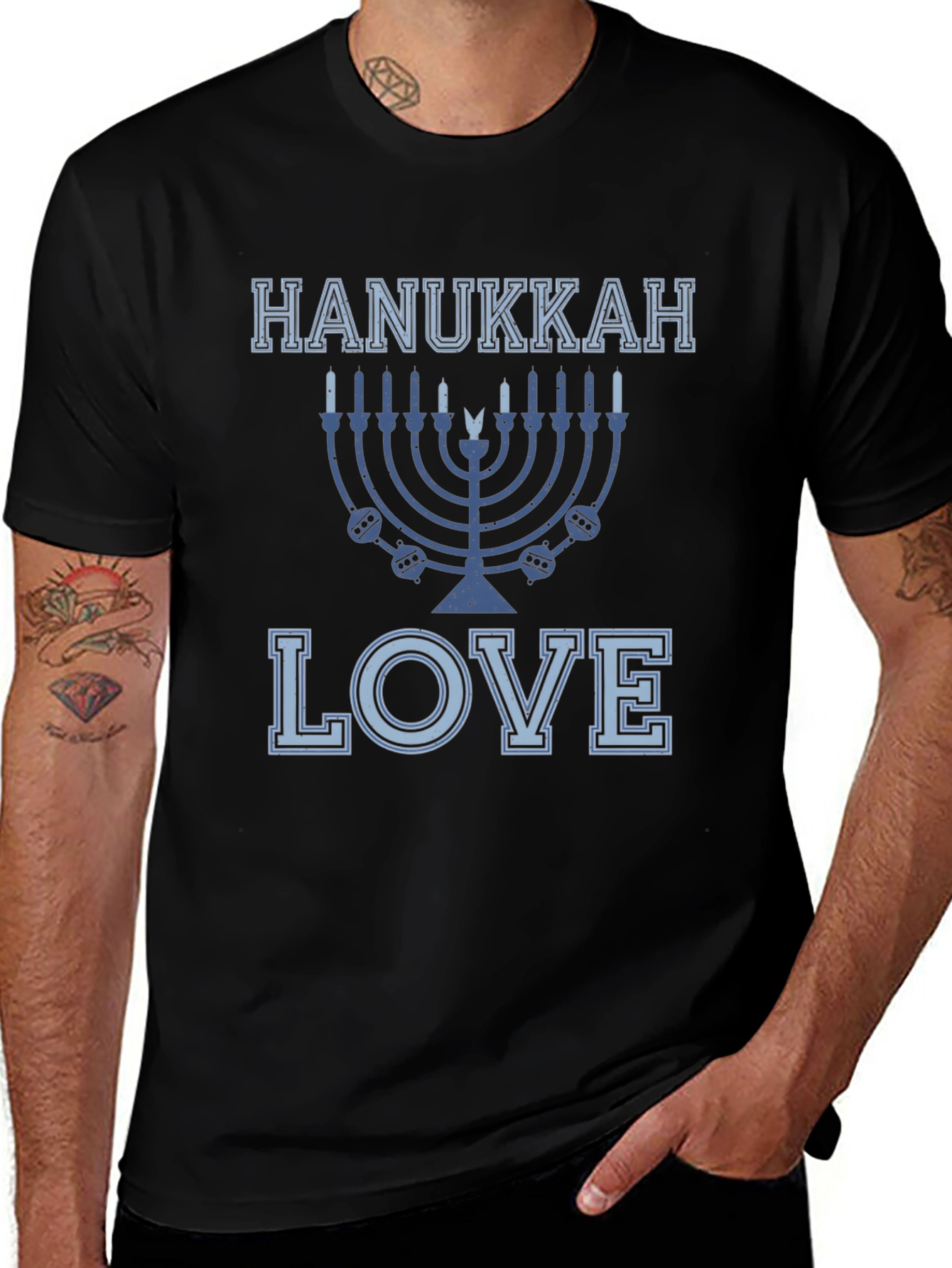 Hanukkah Love T-Shirt Mens Black Holiday Shirt