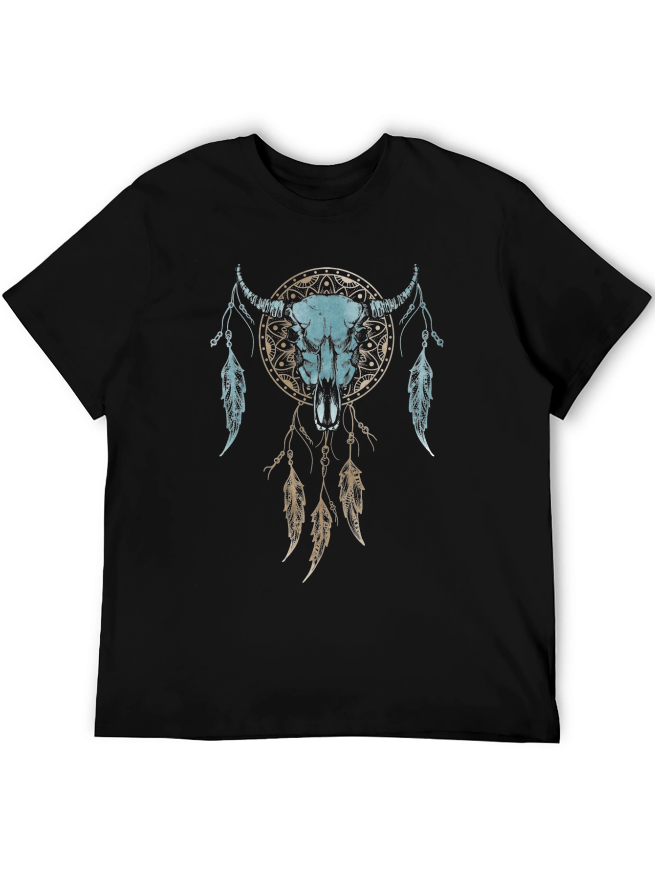 Dreamcatcher Bull Skull Graphic Tee - Unisex Black T-Shirt