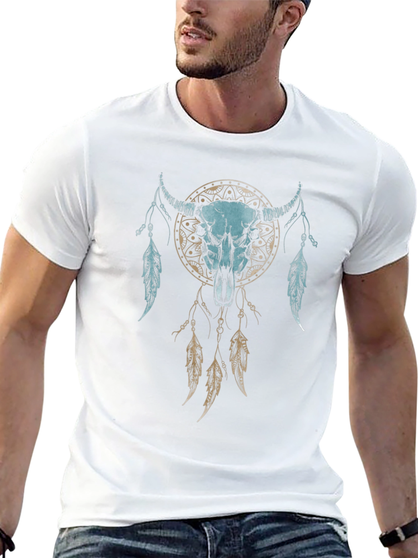 Dreamcatcher Bull Skull Graphic Tee - Unisex Black T-Shirt