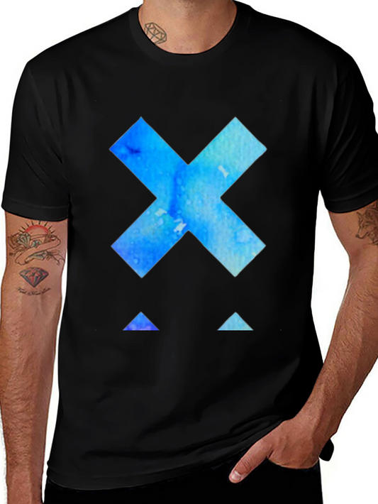 Geometric Blue Watercolor Graphic Tee - Modern Design